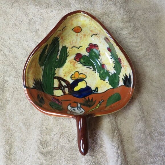 Hand Painted Mexican Folk Art Handled Bowl - Beautiful Southwestern Decor! - Picture 1 of 5